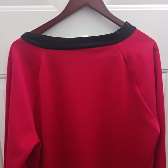 Red Long Sleeve Dress with Black Trim - Picture 8 of 9